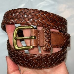 Talbots WEAVED Leather DARK Brown Belt Brass‎ Buckle Women Size M 39”long 1”wide